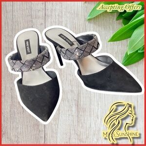 Nine West NEW - Sz 8 - elegant rhinestone tone sparkle heeled closed toe mules